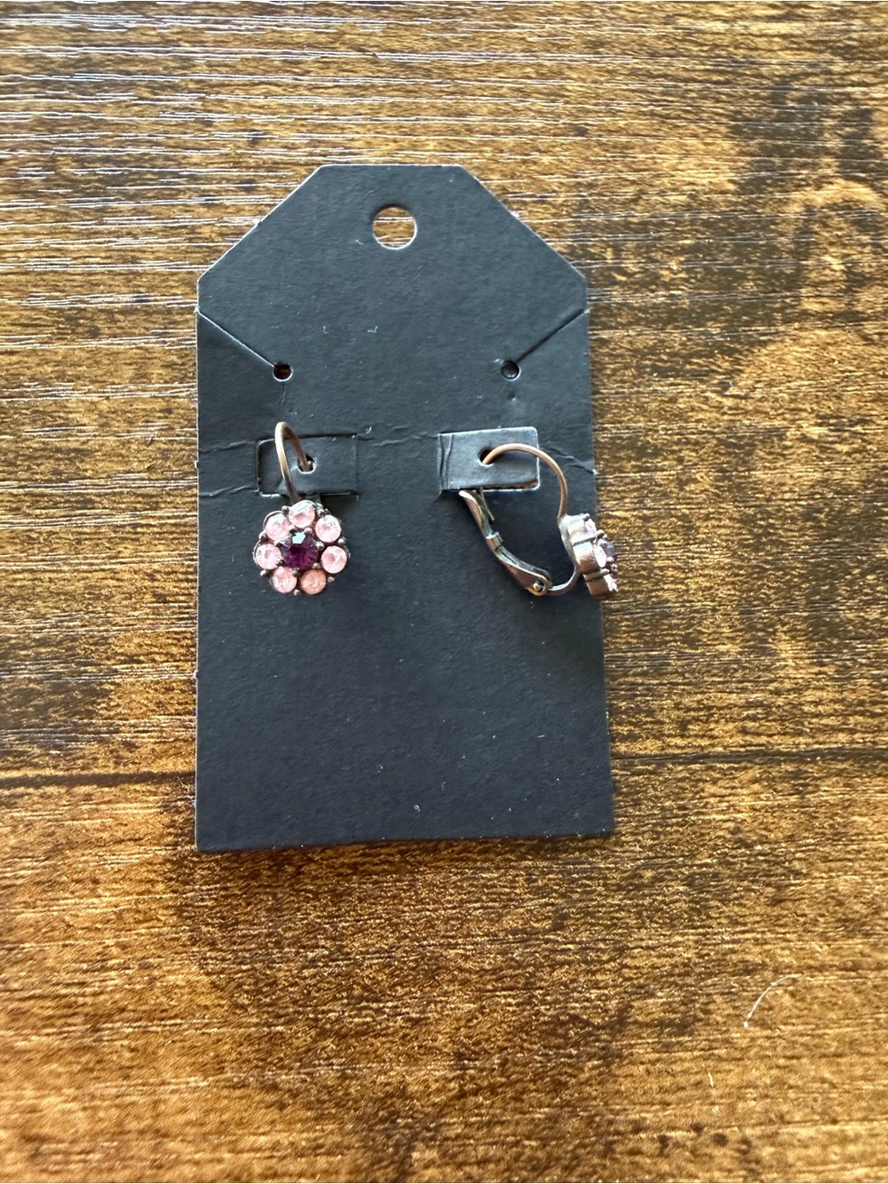 Vintage Pink & Dark Purple Crystal Floral Leverback Earrings - Women Accessories